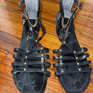 Marc Fisher Black & Gold Lace-Up Sandals